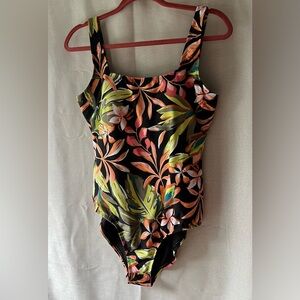 Tribal Sport one piece lined swimsuit size L. Floral print. New with tags.